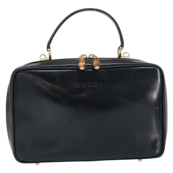 GUCCI Bamboo Hand Bag Enamel Black Gold 000 2122 0565 Auth 157337
