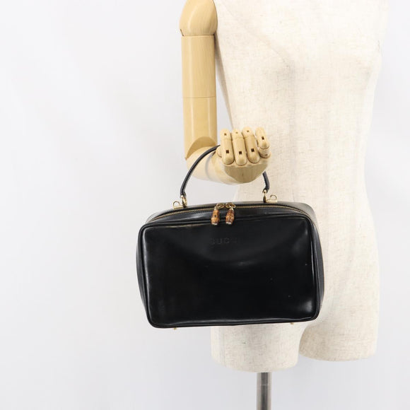 GUCCI Bamboo Hand Bag Enamel Black Gold 000 2122 0565 Auth 157337