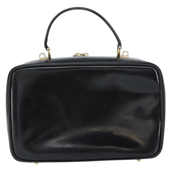 GUCCI Bamboo Hand Bag Enamel Black Gold 000 2122 0565 Auth 157337