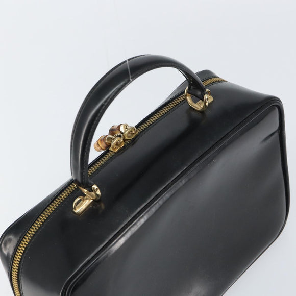GUCCI Bamboo Hand Bag Enamel Black Gold 000 2122 0565 Auth 157337