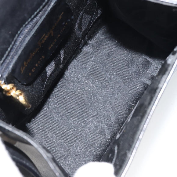 Salvatore Ferragamo Gancini Hand Bag Leather 2way Black Gold Auth 157338