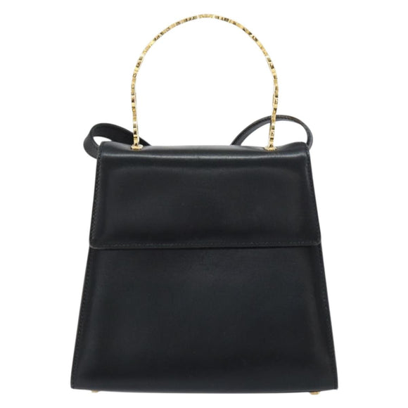 Salvatore Ferragamo Gancini Hand Bag Leather 2way Black Gold Auth 157338