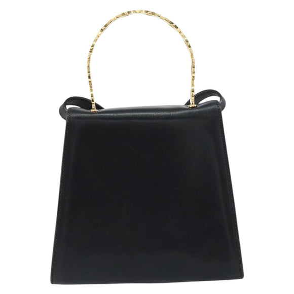 Salvatore Ferragamo Gancini Hand Bag Leather 2way Black Gold Auth 157338