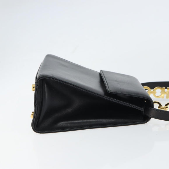 Salvatore Ferragamo Gancini Hand Bag Leather 2way Black Gold Auth 157338