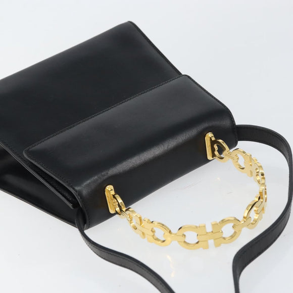 Salvatore Ferragamo Gancini Hand Bag Leather 2way Black Gold Auth 157338