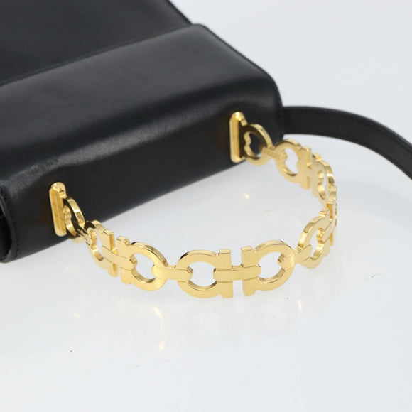 Salvatore Ferragamo Gancini Hand Bag Leather 2way Black Gold Auth 157338
