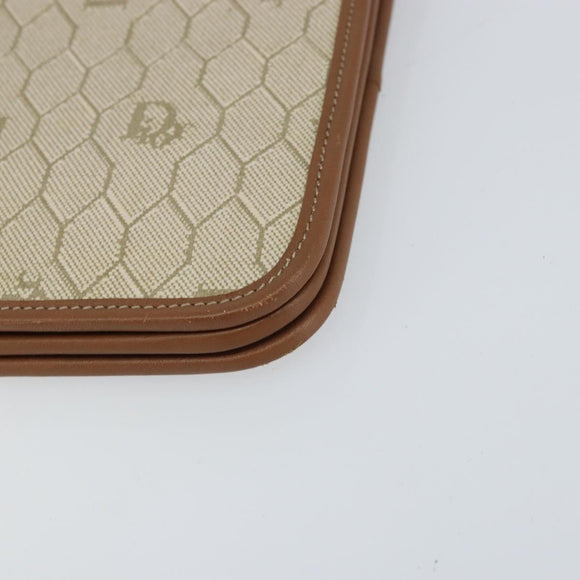 Christian Dior Honeycomb Canvas Chain Shoulder Bag PVC Beige Gold Auth 157341