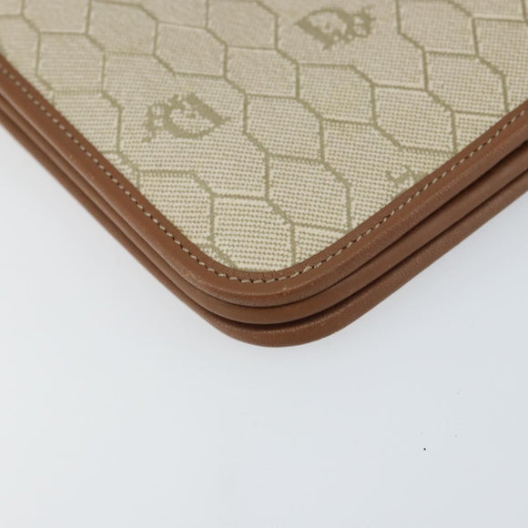 Christian Dior Honeycomb Canvas Chain Shoulder Bag PVC Beige Gold Auth 157341