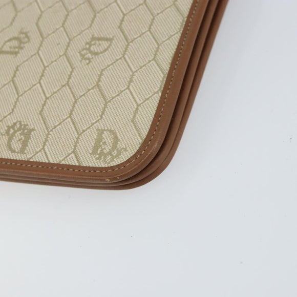 Christian Dior Honeycomb Canvas Chain Shoulder Bag PVC Beige Gold Auth 157341