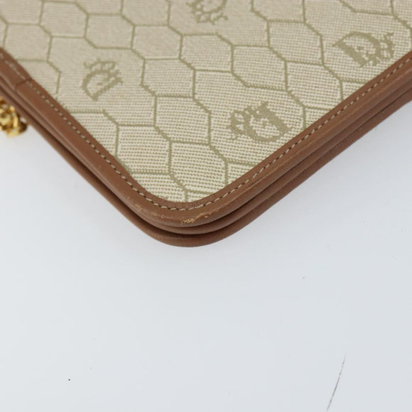 Christian Dior Honeycomb Canvas Chain Shoulder Bag PVC Beige Gold Auth 157341
