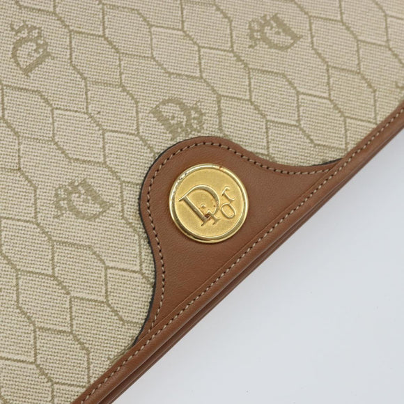 Christian Dior Honeycomb Canvas Chain Shoulder Bag PVC Beige Gold Auth 157341