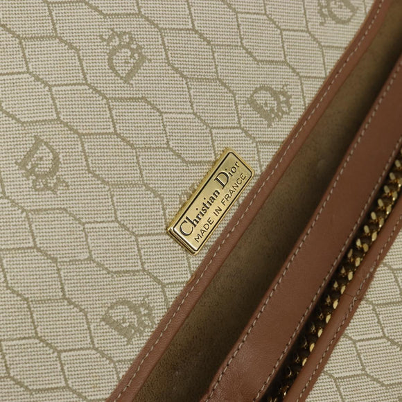 Christian Dior Honeycomb Canvas Chain Shoulder Bag PVC Beige Gold Auth 157341