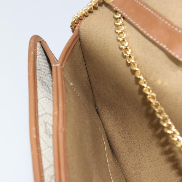 Christian Dior Honeycomb Canvas Chain Shoulder Bag PVC Beige Gold Auth 157341