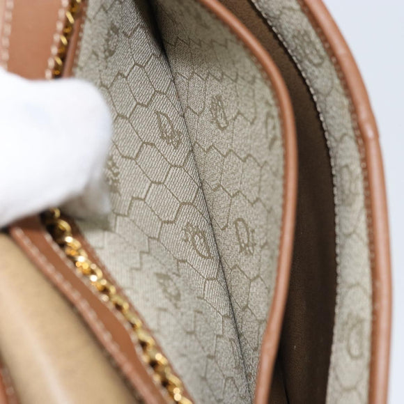 Christian Dior Honeycomb Canvas Chain Shoulder Bag PVC Beige Gold Auth 157341