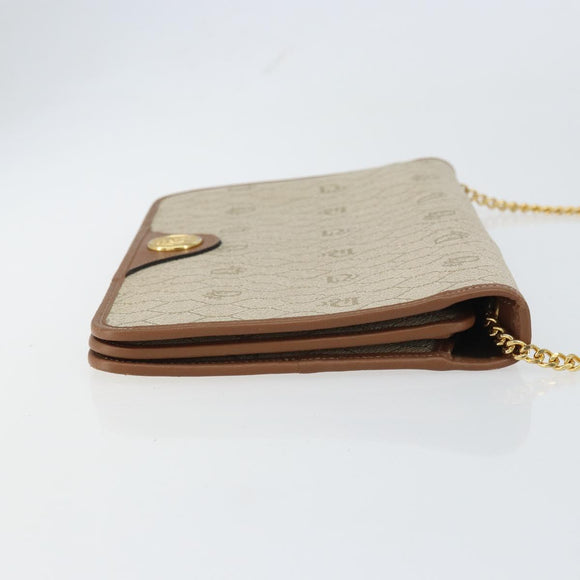 Christian Dior Honeycomb Canvas Chain Shoulder Bag PVC Beige Gold Auth 157341