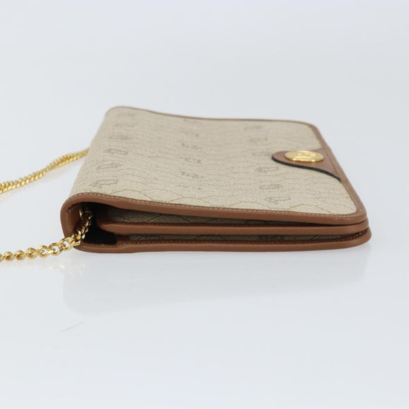 Christian Dior Honeycomb Canvas Chain Shoulder Bag PVC Beige Gold Auth 157341