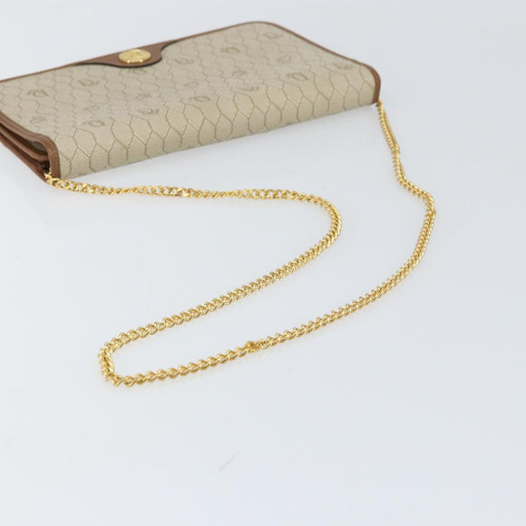 Christian Dior Honeycomb Canvas Chain Shoulder Bag PVC Beige Gold Auth 157341