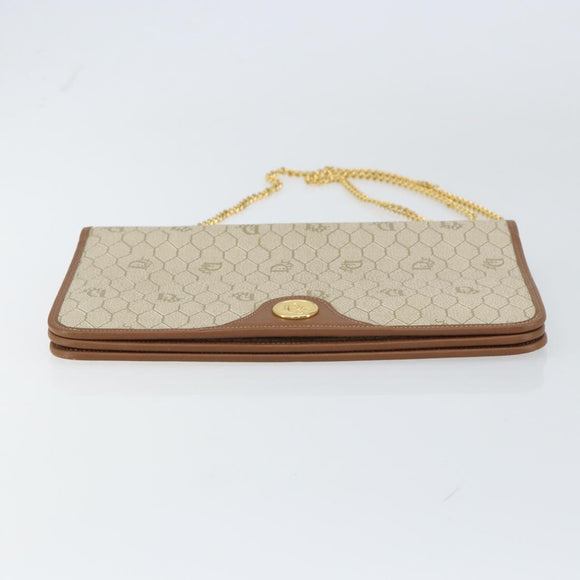 Christian Dior Honeycomb Canvas Chain Shoulder Bag PVC Beige Gold Auth 157341