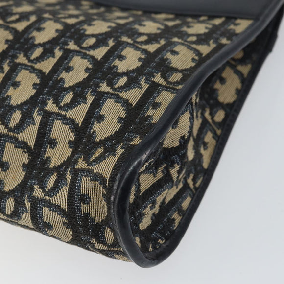 Christian Dior Trotter Canvas Shoulder Bag Navy Gold Auth 157344