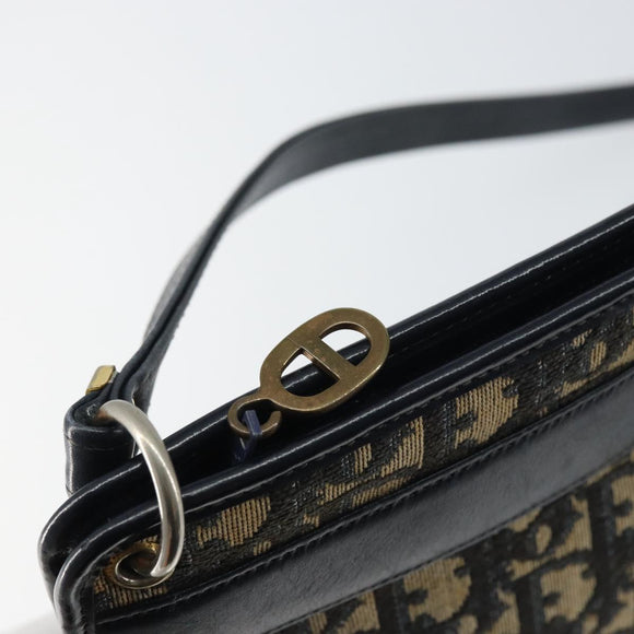 Christian Dior Trotter Canvas Shoulder Bag Navy Gold Auth 157344