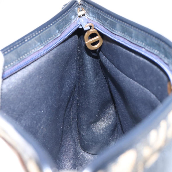 Christian Dior Trotter Canvas Shoulder Bag Navy Gold Auth 157344