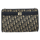 Christian Dior Trotter Canvas Shoulder Bag Navy Gold Auth 157344-2