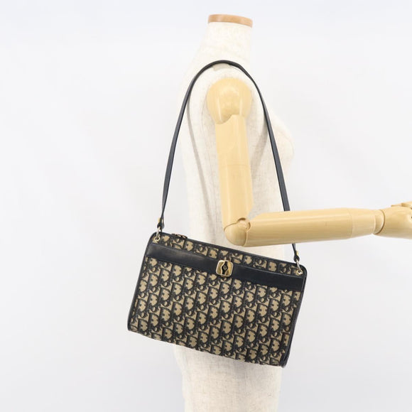 Christian Dior Trotter Canvas Shoulder Bag Navy Gold Auth 157344