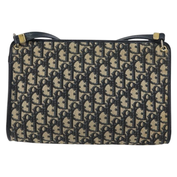 Christian Dior Trotter Canvas Shoulder Bag Navy Gold Auth 157344