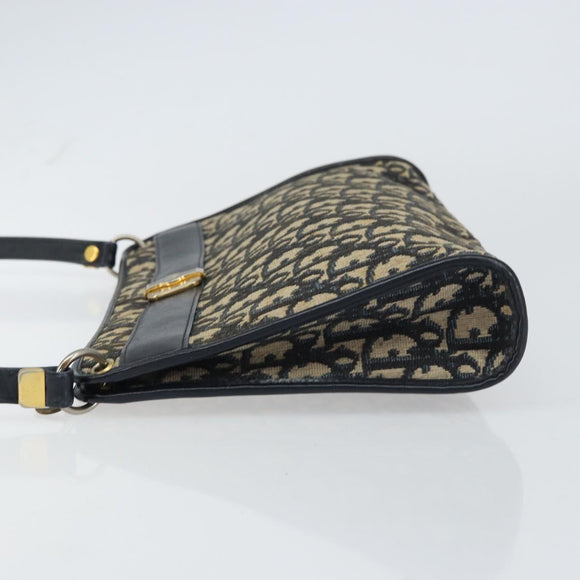 Christian Dior Trotter Canvas Shoulder Bag Navy Gold Auth 157344