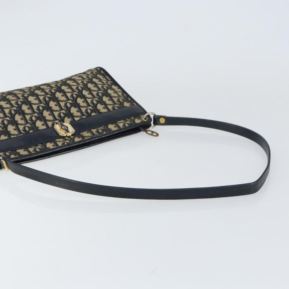 Christian Dior Trotter Canvas Shoulder Bag Navy Gold Auth 157344