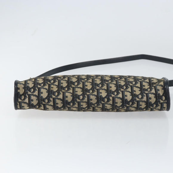 Christian Dior Trotter Canvas Shoulder Bag Navy Gold Auth 157344