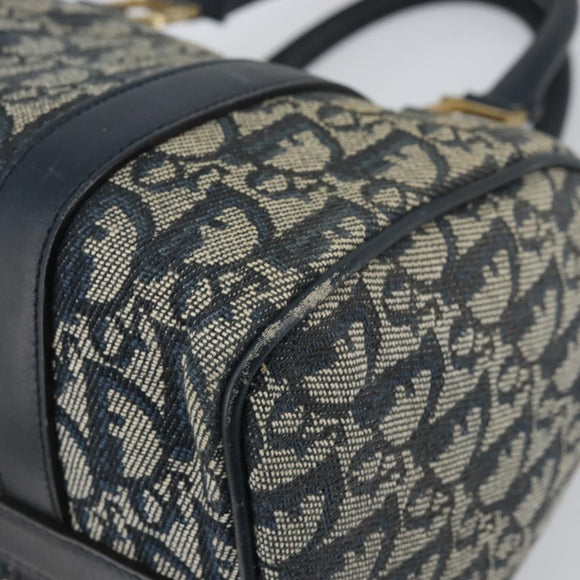 Christian Dior Trotter Canvas Mini Boston Bag Navy Gold Auth 157345