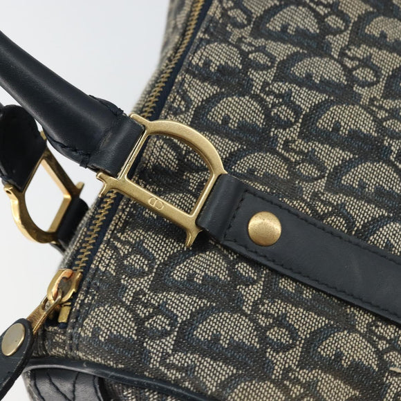 Christian Dior Trotter Canvas Mini Boston Bag Navy Gold Auth 157345