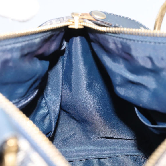 Christian Dior Trotter Canvas Mini Boston Bag Navy Gold Auth 157345