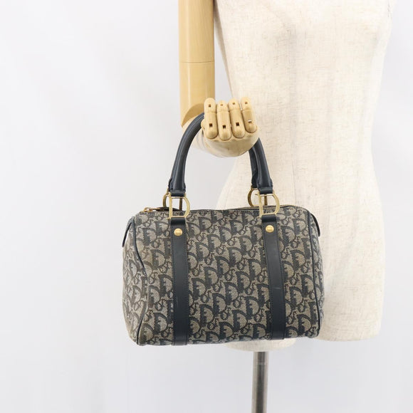 Christian Dior Trotter Canvas Mini Boston Bag Navy Gold Auth 157345