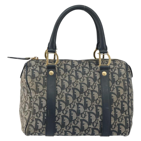 Christian Dior Trotter Canvas Mini Boston Bag Navy Gold Auth 157345
