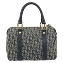 Christian Dior Trotter Canvas Mini Boston Bag Navy Gold Auth 157345-2