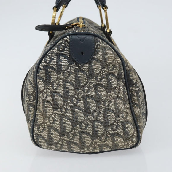 Christian Dior Trotter Canvas Mini Boston Bag Navy Gold Auth 157345