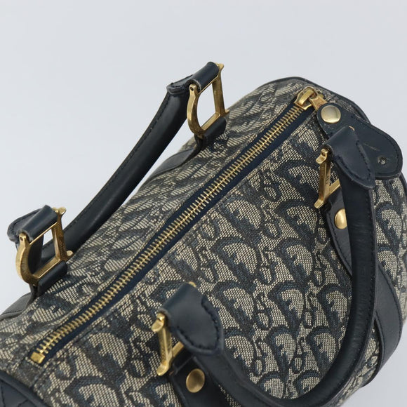 Christian Dior Trotter Canvas Mini Boston Bag Navy Gold Auth 157345