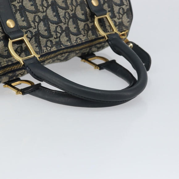 Christian Dior Trotter Canvas Mini Boston Bag Navy Gold Auth 157345