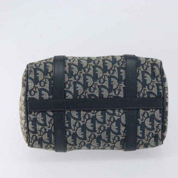 Christian Dior Trotter Canvas Mini Boston Bag Navy Gold Auth 157345