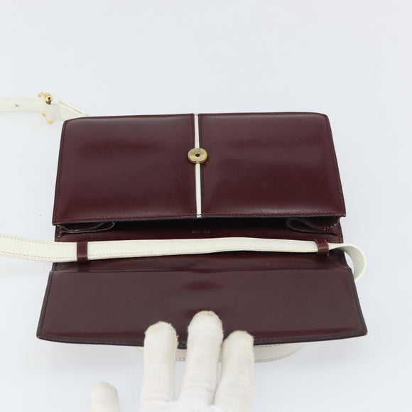 CELINE Macadam Horsebit Shoulder Bag Leather Bordeaux Gold Auth 157361