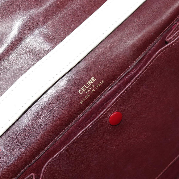 CELINE Macadam Horsebit Shoulder Bag Leather Bordeaux Gold Auth 157361