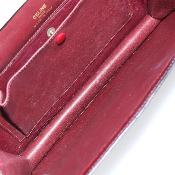 CELINE Macadam Horsebit Shoulder Bag Leather Bordeaux Gold Auth 157361