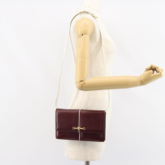 CELINE Macadam Horsebit Shoulder Bag Leather Bordeaux Gold Auth 157361