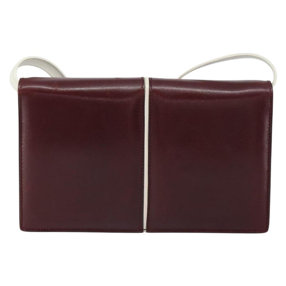 CELINE Macadam Horsebit Shoulder Bag Leather Bordeaux Gold Auth 157361