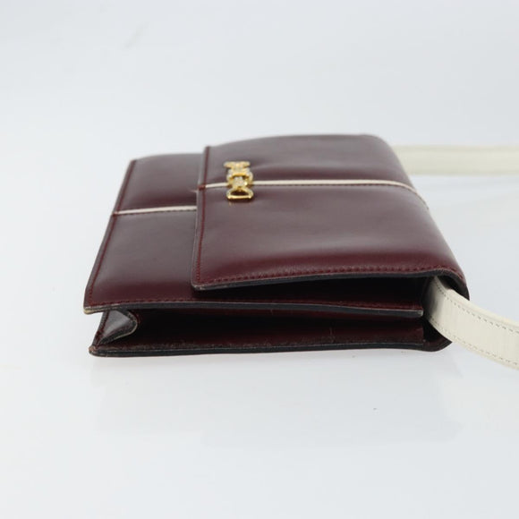 CELINE Macadam Horsebit Shoulder Bag Leather Bordeaux Gold Auth 157361
