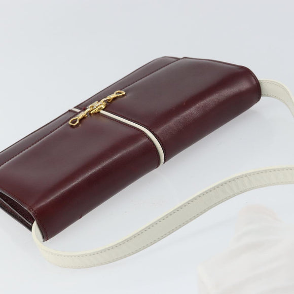 CELINE Macadam Horsebit Shoulder Bag Leather Bordeaux Gold Auth 157361