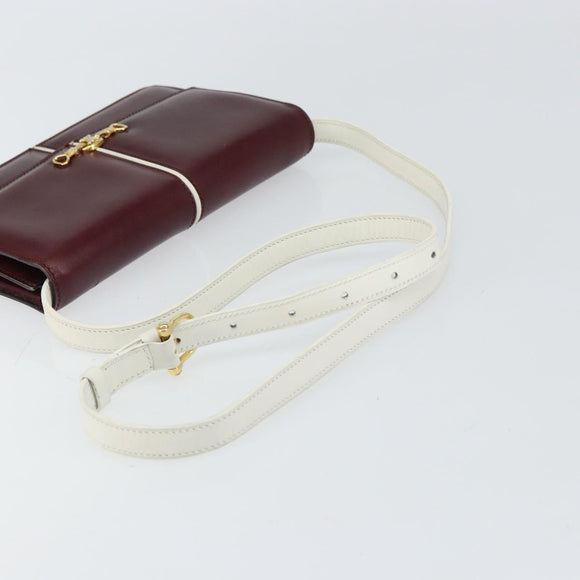 CELINE Macadam Horsebit Shoulder Bag Leather Bordeaux Gold Auth 157361