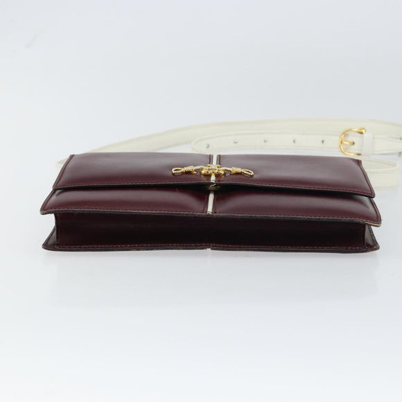CELINE Macadam Horsebit Shoulder Bag Leather Bordeaux Gold Auth 157361